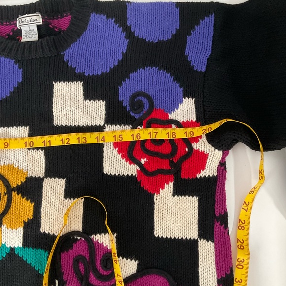 Christina Vintage Multi-Color Unique Designs Diamond Pattern Back Knit Sweater S - Picture 14 of 15